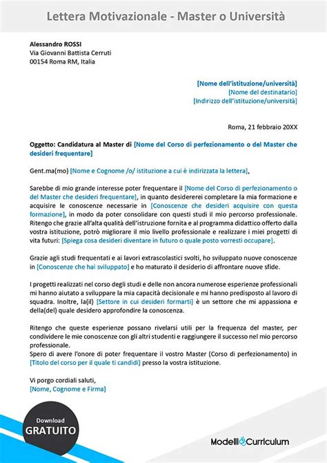 lettera motivazionale università pdf